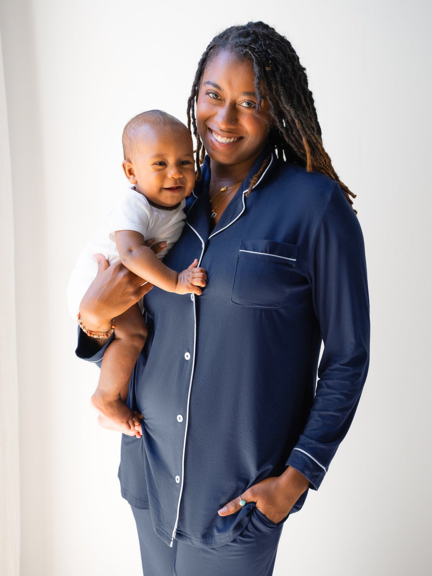 Clea Bamboo Long Sleeve Pajama Set | Navy