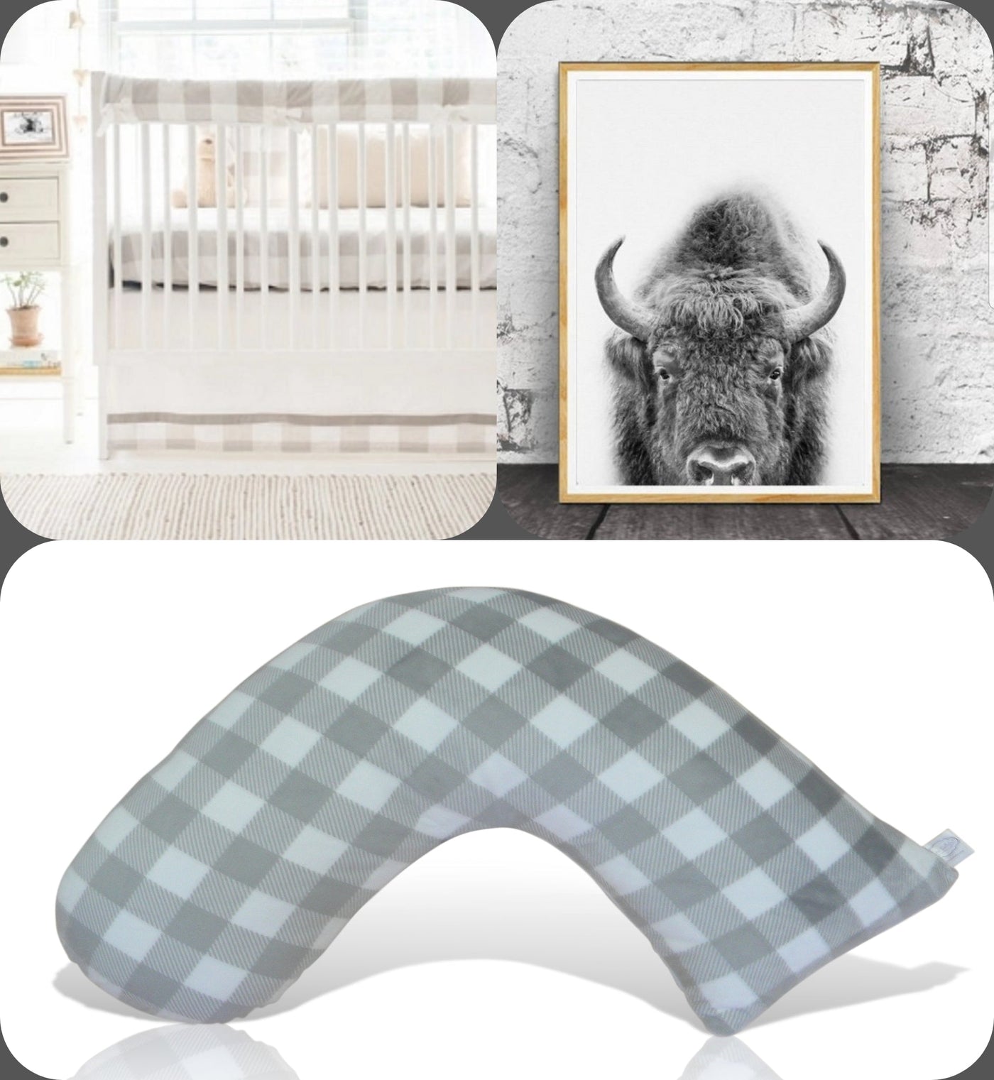 Luna Lullaby Nursing Pillow - Grey and White Buffalo Check